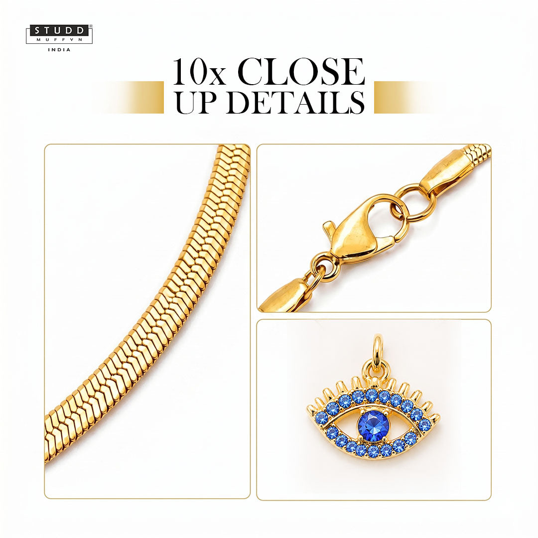 Blue Evil Eye Pendant - 24k Gold Plated [ With Velore Snake Chain ]