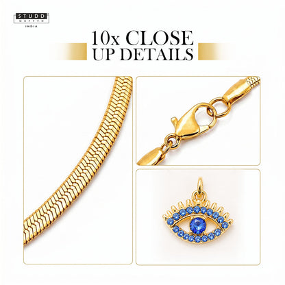 Blue Evil Eye Pendant - 24k Gold Plated [ With Velore Snake Chain ]