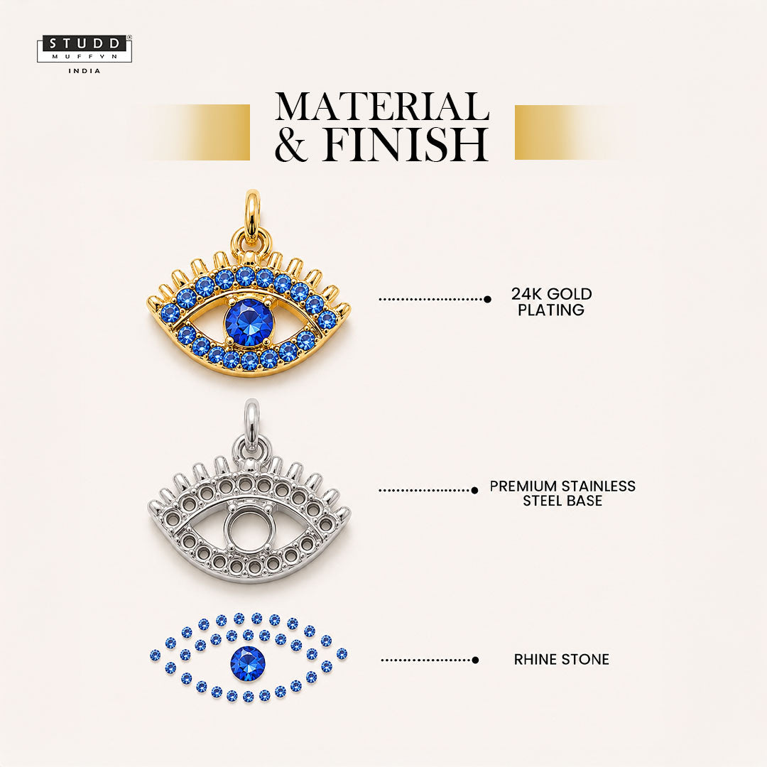 Blue Evil Eye Pendant - 24k Gold Plated [ With Velore Snake Chain ]