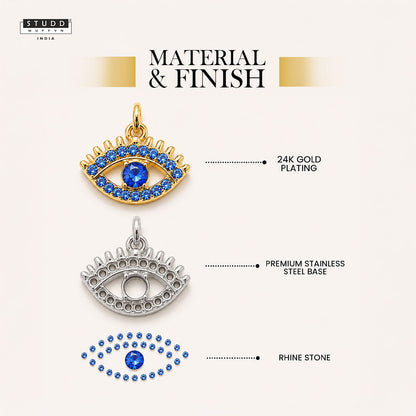 Blue Evil Eye Pendant - 24k Gold Plated [ With Velore Snake Chain ]