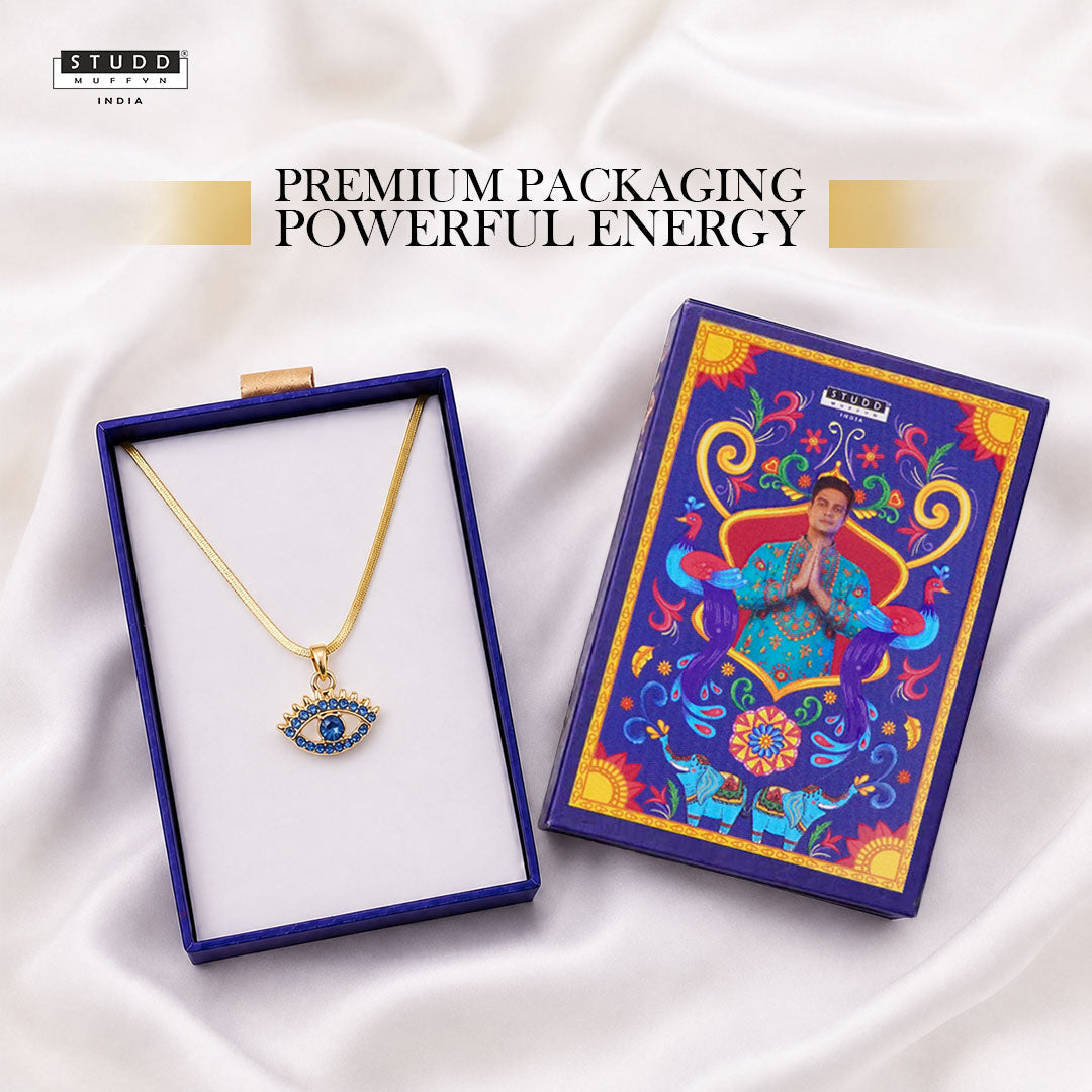 Blue Evil Eye Pendant - 24k Gold Plated [ With Velore Snake Chain ]