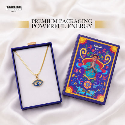 Blue Evil Eye Pendant - 24k Gold Plated [ With Velore Snake Chain ]