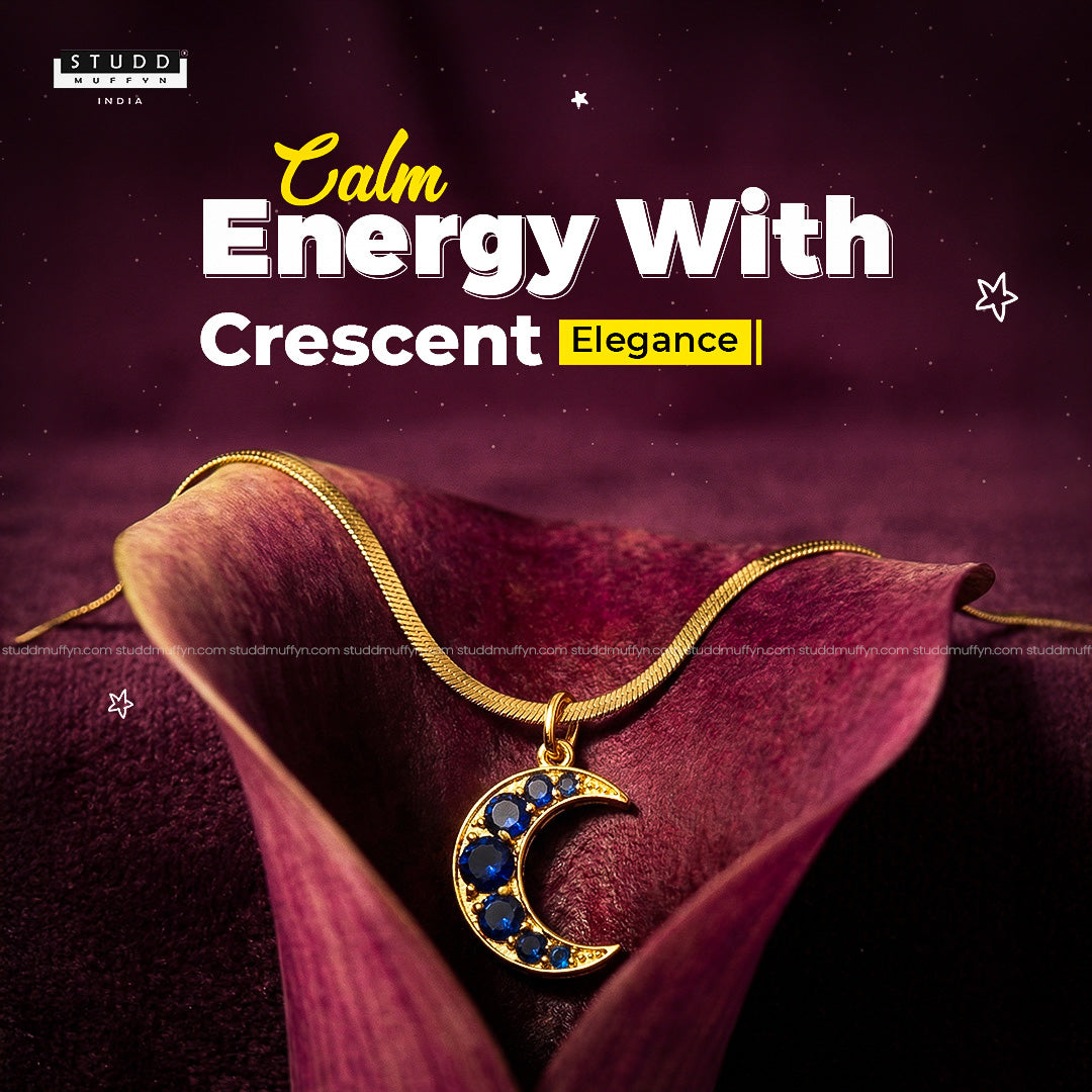 Blue Quartz Crescent Pendant [ With Chain ]