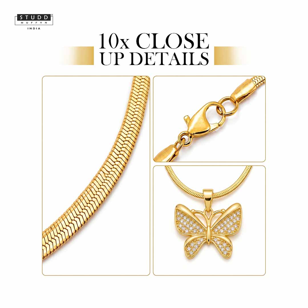 Brave Wings Butterfly Pendant – 24K Gold Tone Plated [With Chain]