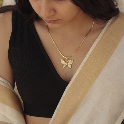 Brave Wings Butterfly Pendant – 24K Gold Tone Plated [With Chain]