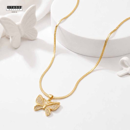 Brave Wings Butterfly Pendant - 24K Gold Toned