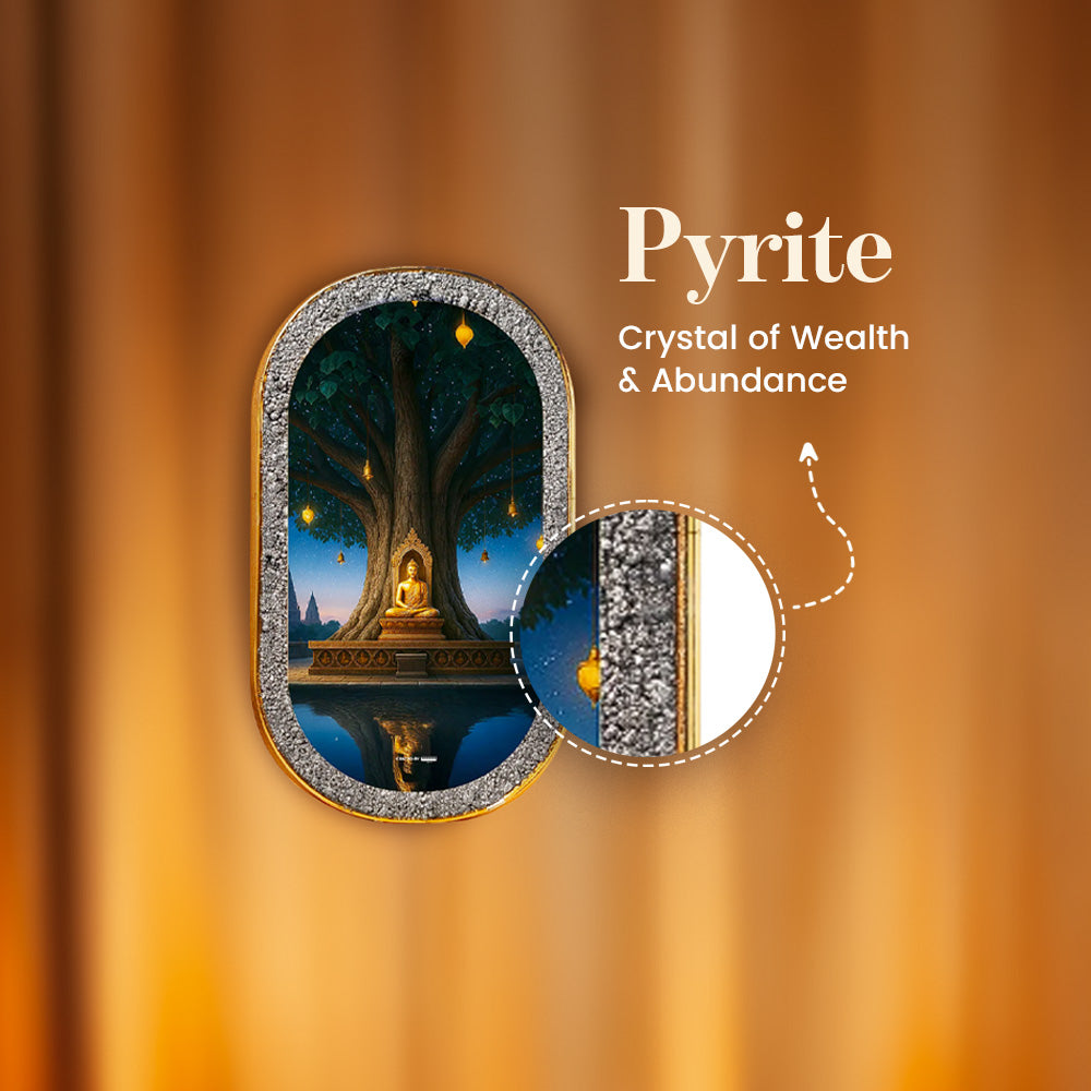 Buddha under Bodhi Tree Pyrite Plate [Capsule shape]