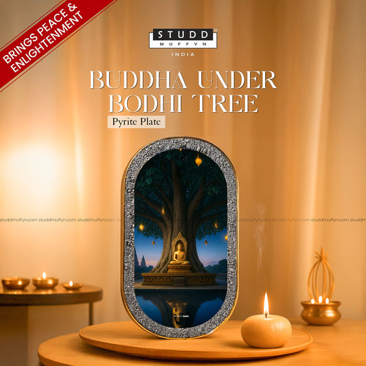 Buddha under Bodhi Tree Pyrite Plate [Capsule shape]