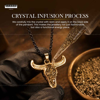 Guardian Bull Pendant - 24k Gold Tone Plated [ Black Chain ]