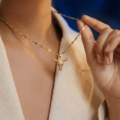 Guardian Bull Pendant - 24k Gold Tone Plated [ Gold Chain ]