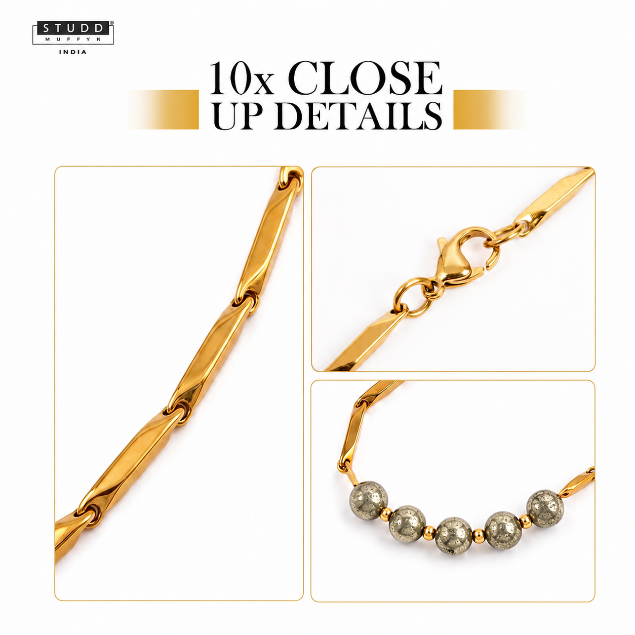 Pyrite Crystal Rice Chain - 24K Gold-Toned