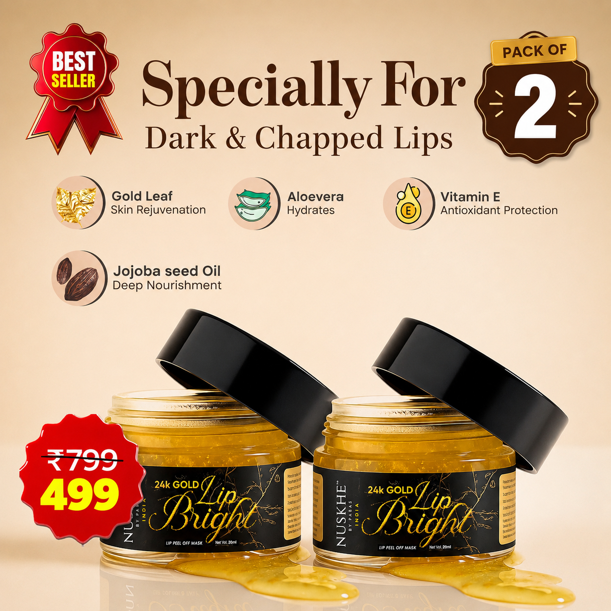 Lip Bright | Lip peel of mask [ Pack of 2 ]