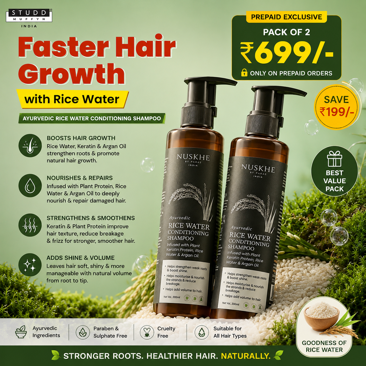Ayurvedic Rice Water Conditioning Shampoo- Pack of 2