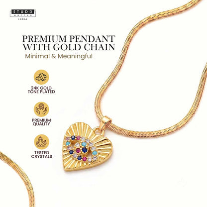 Crystal Pendant Eye of Affection - 24K Gold Plated [ With Velore Snake Chain]