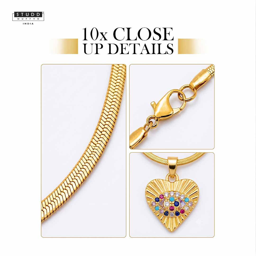 Crystal Pendant Eye of Affection - 24K Gold Plated [ With Velore Snake Chain]