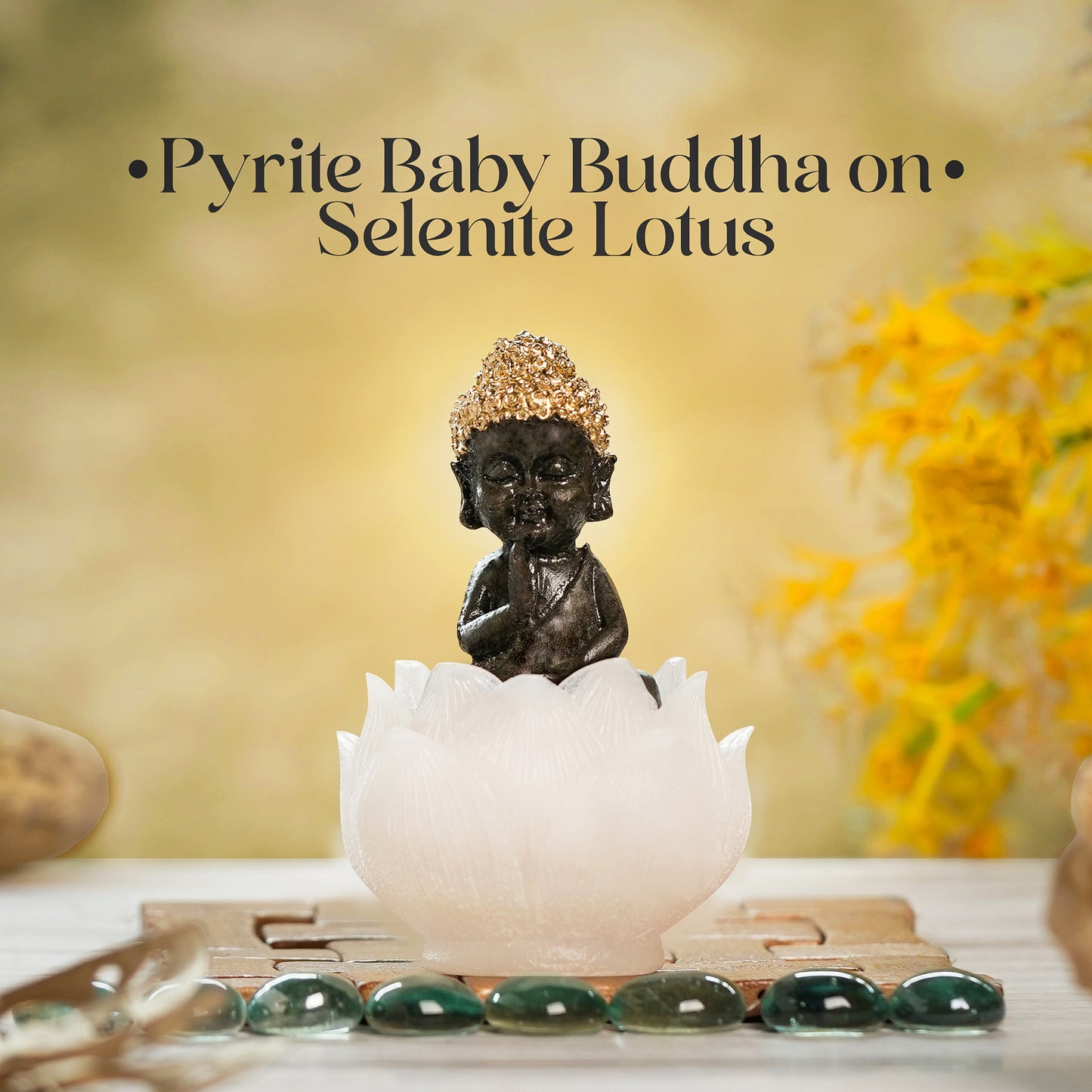 Pyrite Baby Buddha on Selenite Lotus