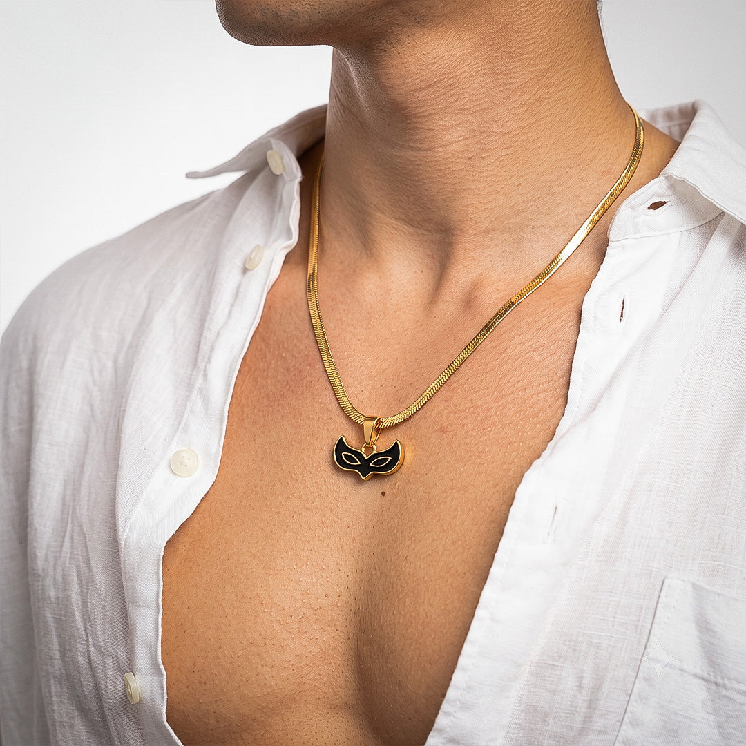 Face Mask Pendant - 24K Gold Plated [ With Velore Snake Chain]