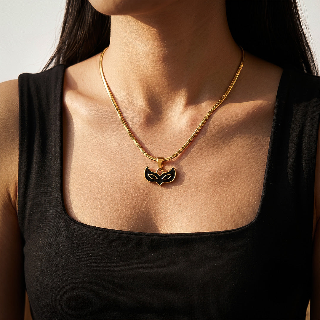 Face Mask Pendant - 24K Gold Plated [ With Velore Snake Chain]