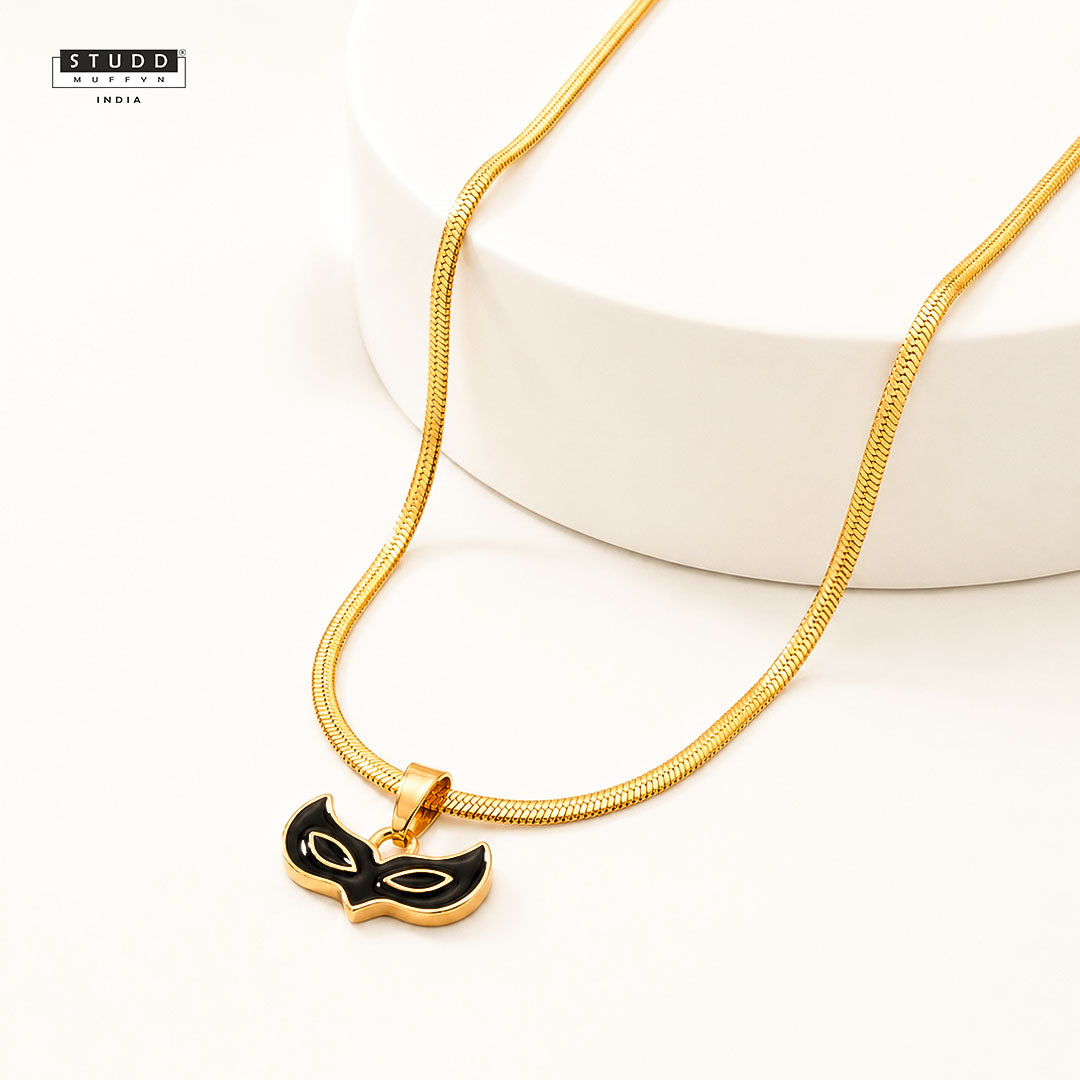 Face Mask Pendant - 24k Gold Tone Plated [ With Velore Snake Chain ]