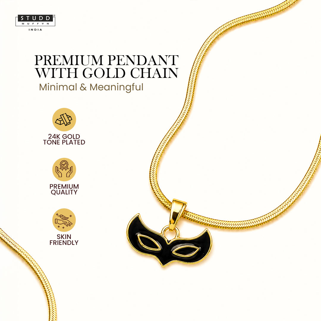 Face Mask Pendant - 24K Gold Plated [ With Velore Snake Chain]
