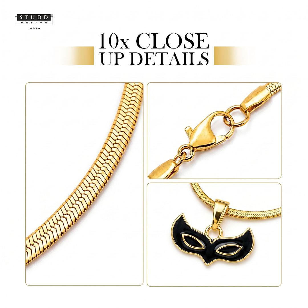 Face Mask Pendant - 24K Gold Plated [ With Velore Snake Chain]