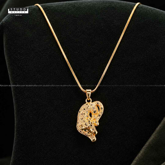 Fierce Tiger Pendant - 24k Gold Tone Plated [ Gold Chain ]