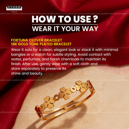 Fortuna Clover Bracelet - 18K Gold Tone Plated Bracelet