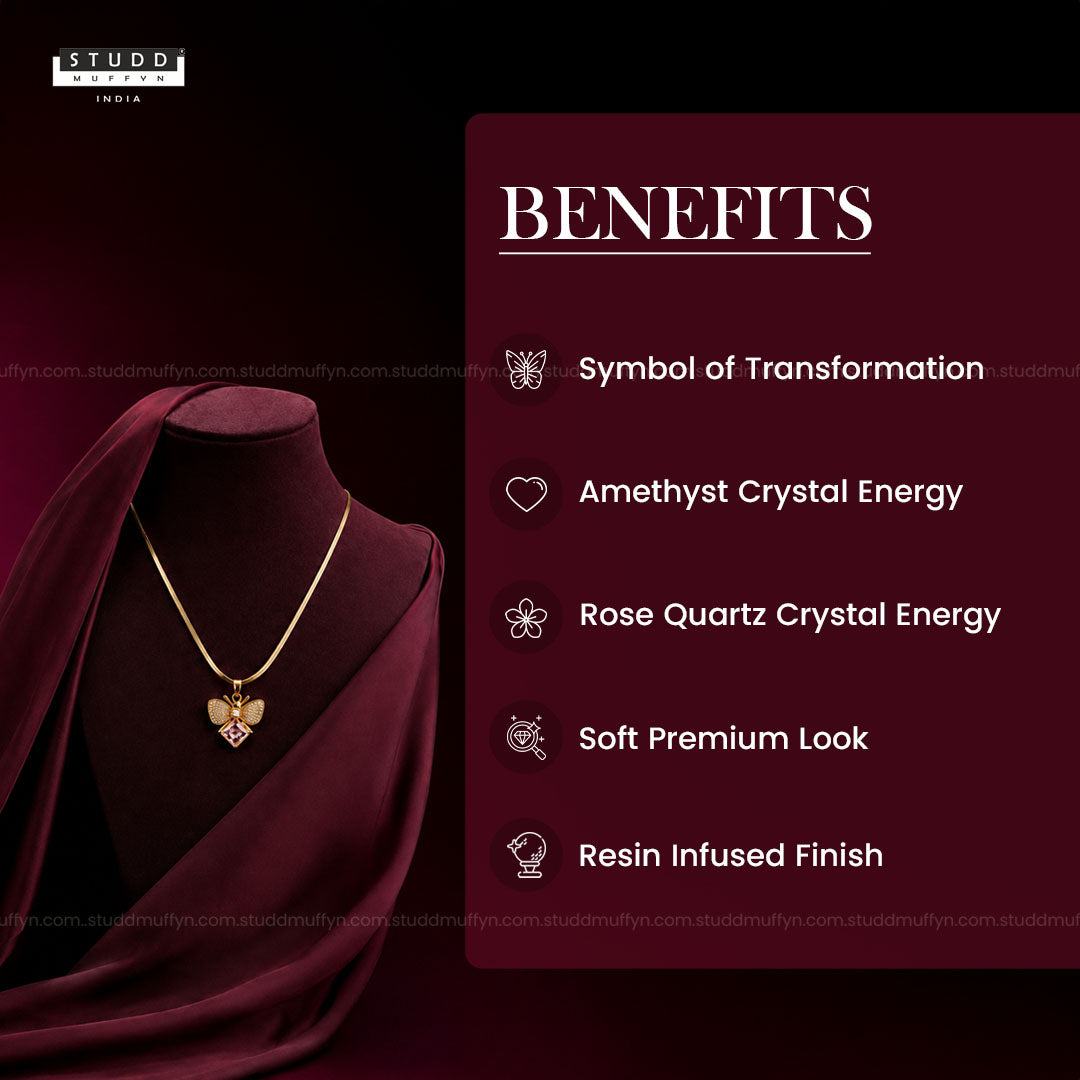 FreeFlow Butterfly Crystal Pendant – 24K Gold Tone Plated [ With Chain ]