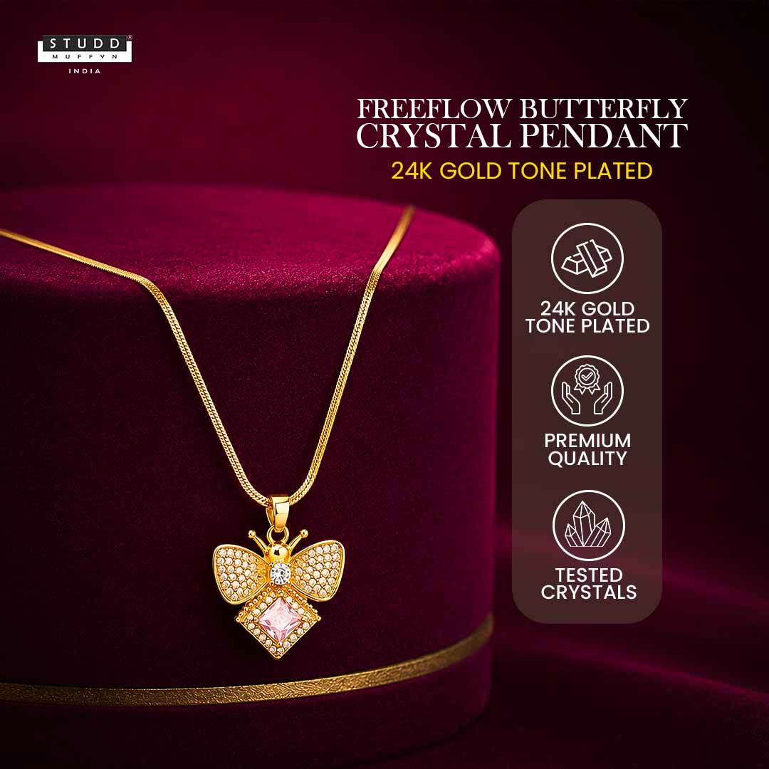FreeFlow Butterfly Crystal Pendant – 24K Gold Tone Plated [ With Chain ]