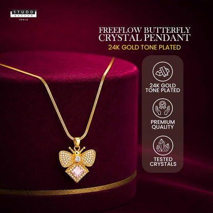 FreeFlow Butterfly Crystal Pendant – 24K Gold Tone Plated [ With Chain ]