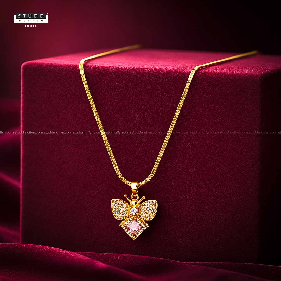 FreeFlow Butterfly Crystal Pendant – 24K Gold Tone Plated [ With Chain ]