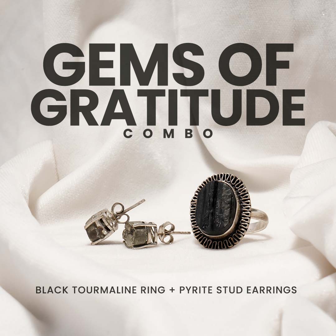 Gems Of Gratitude (Pyrite Stud Earrings + Black Tourmaline Ring)
