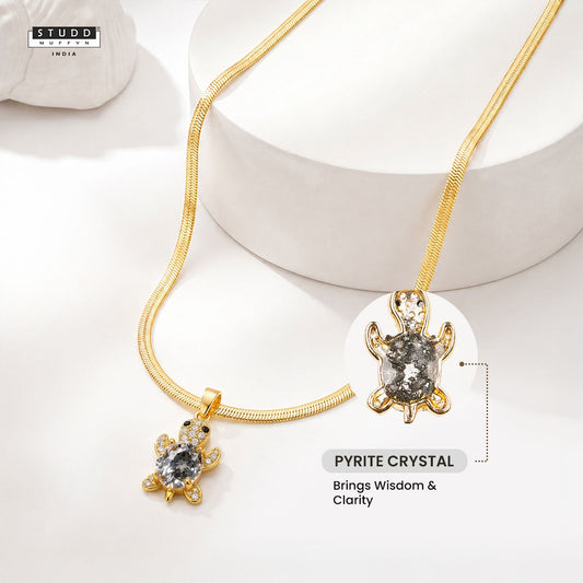 Glow Shell Turtle Crystal Pendant - 24K Gold Toned