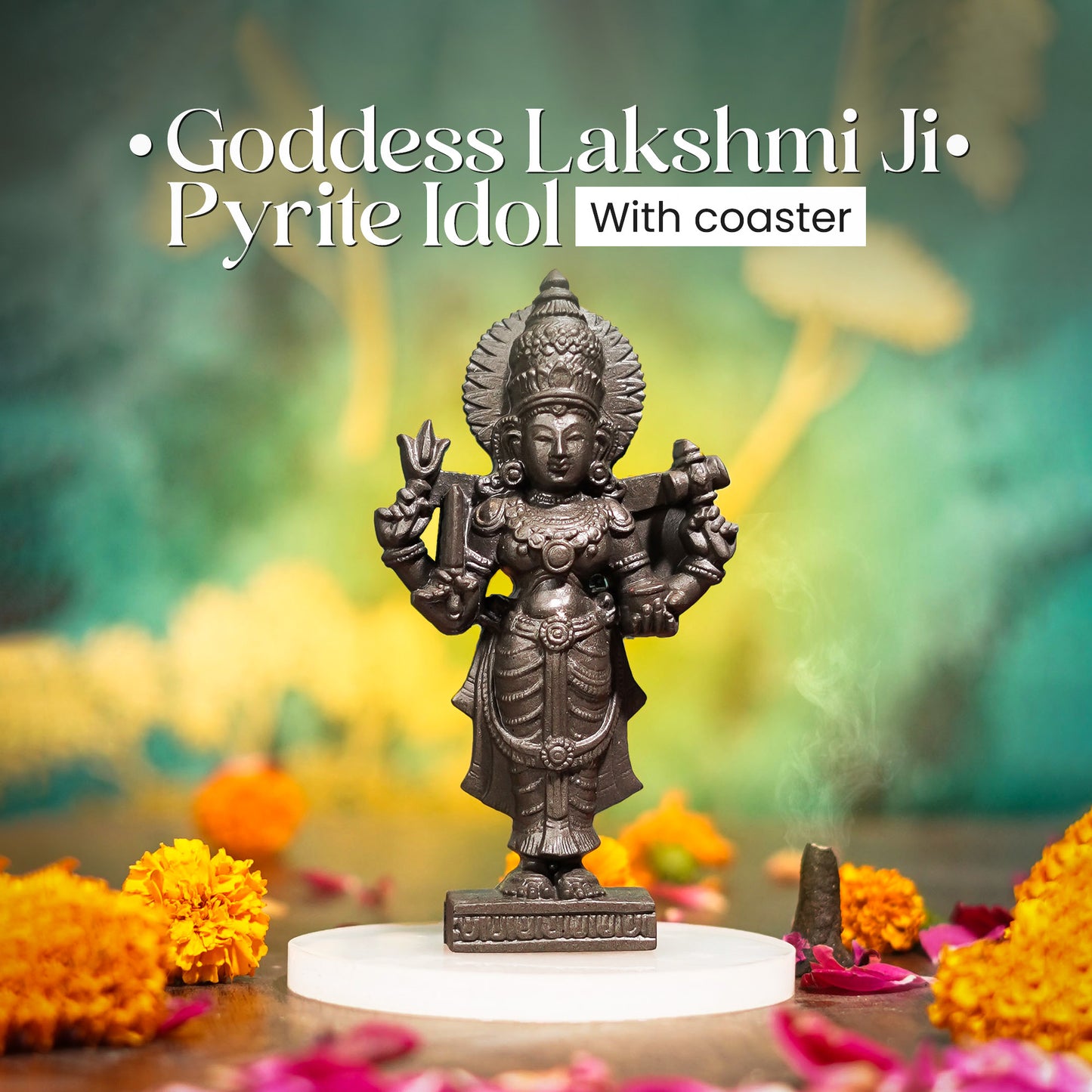 Goddess Lakshmi Ji Pyrite Idol With coaster