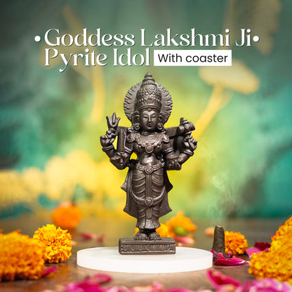Goddess Lakshmi Ji Pyrite Idol With coaster