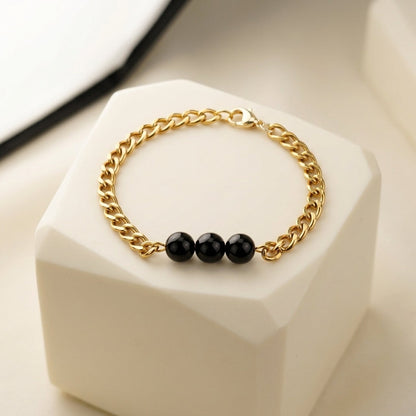 Obsidian Crystal Cuban Bracelet - 24k Gold Tone