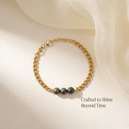 Pyrite Crystal Cuban Bracelet - 24k Gold Tone