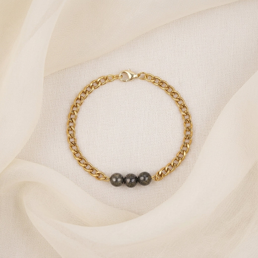 Pyrite Crystal Cuban Bracelet - 24k Gold Tone