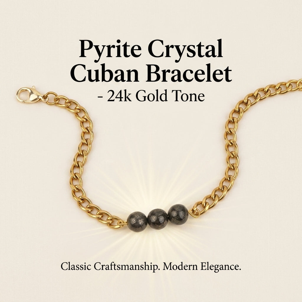 Pyrite Crystal Cuban Bracelet - 24k Gold Tone
