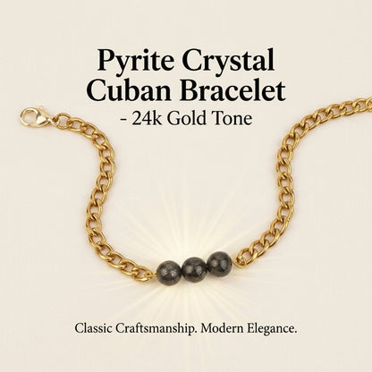 Pyrite Crystal Cuban Bracelet - 24k Gold Tone