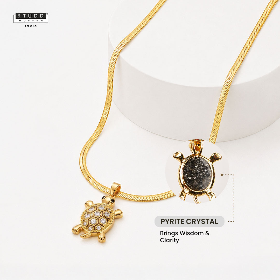 Golden Tortoise Crystal Pendant - 24K Gold Toned