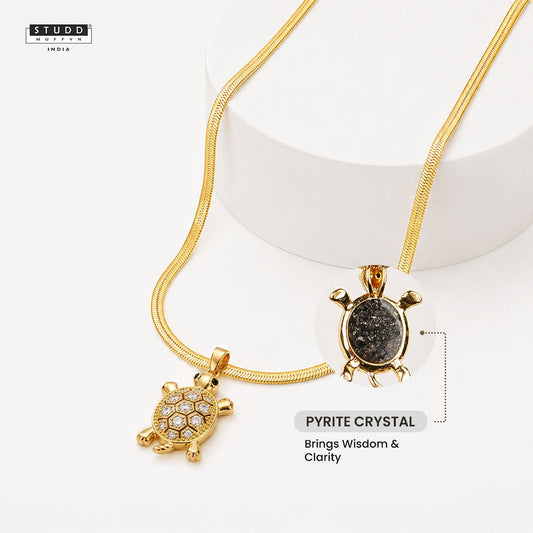 Golden Tortoise Crystal Pendant - 24K Gold Toned