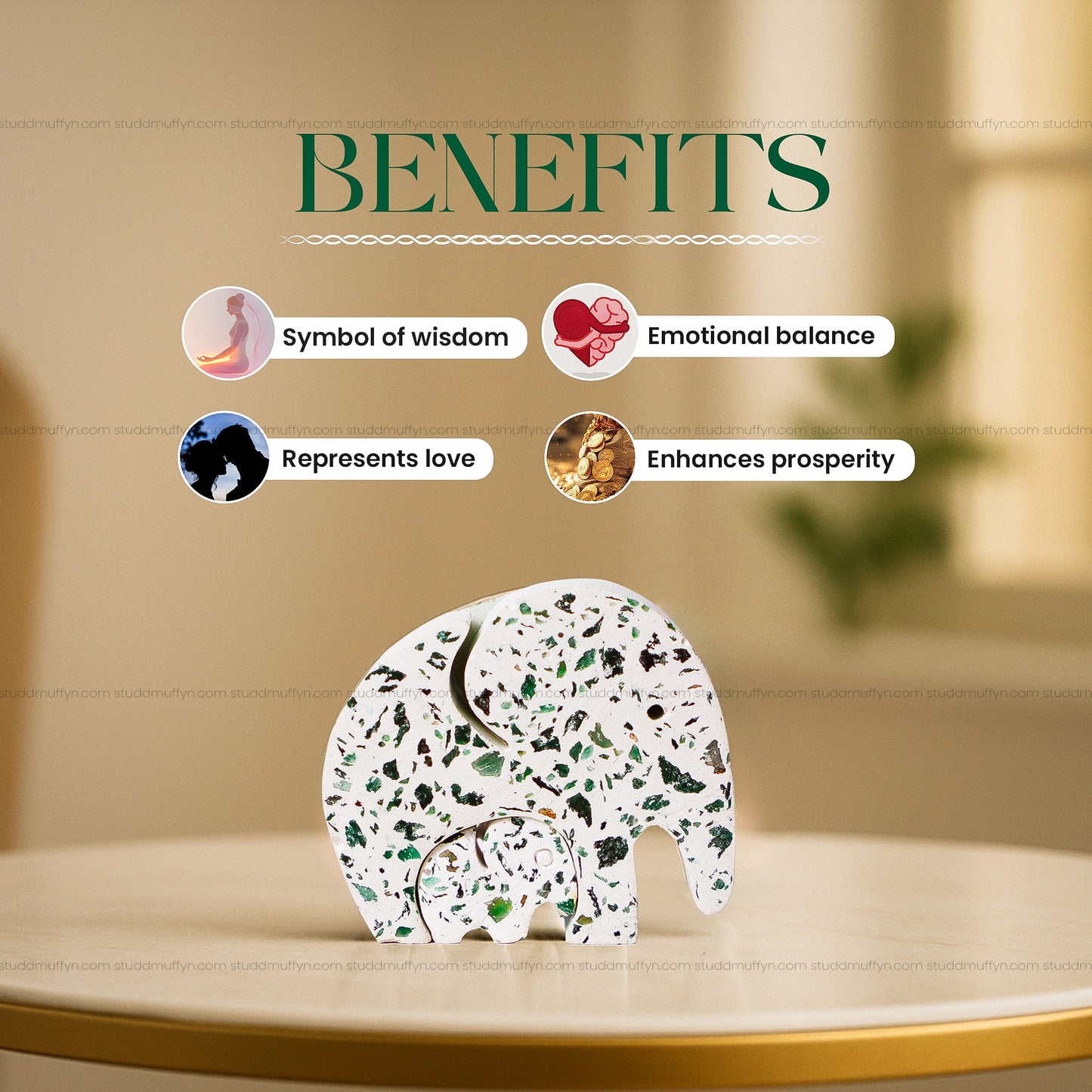 Green Aventurine Elephant & Baby Miniature