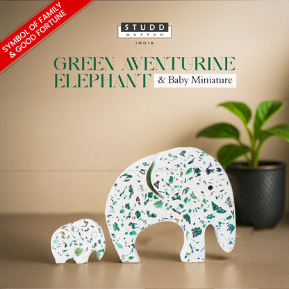 Green Aventurine Elephant & Baby Miniature
