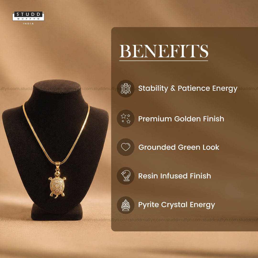 Golden Tortoise Crystal Pendant – 24K Gold Tone Plated [ With Chain ]