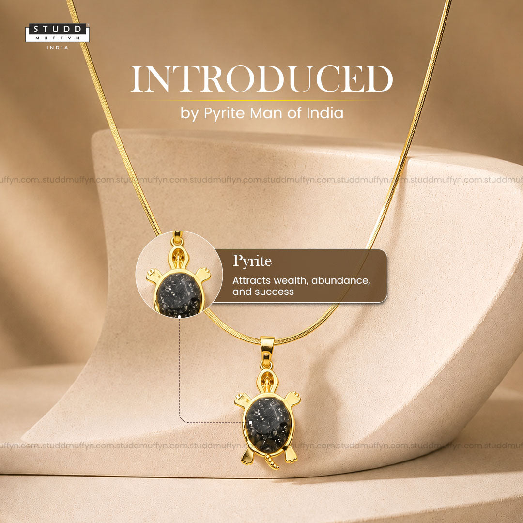 Golden Tortoise Crystal Pendant – 24K Gold Tone Plated [ With Chain ]