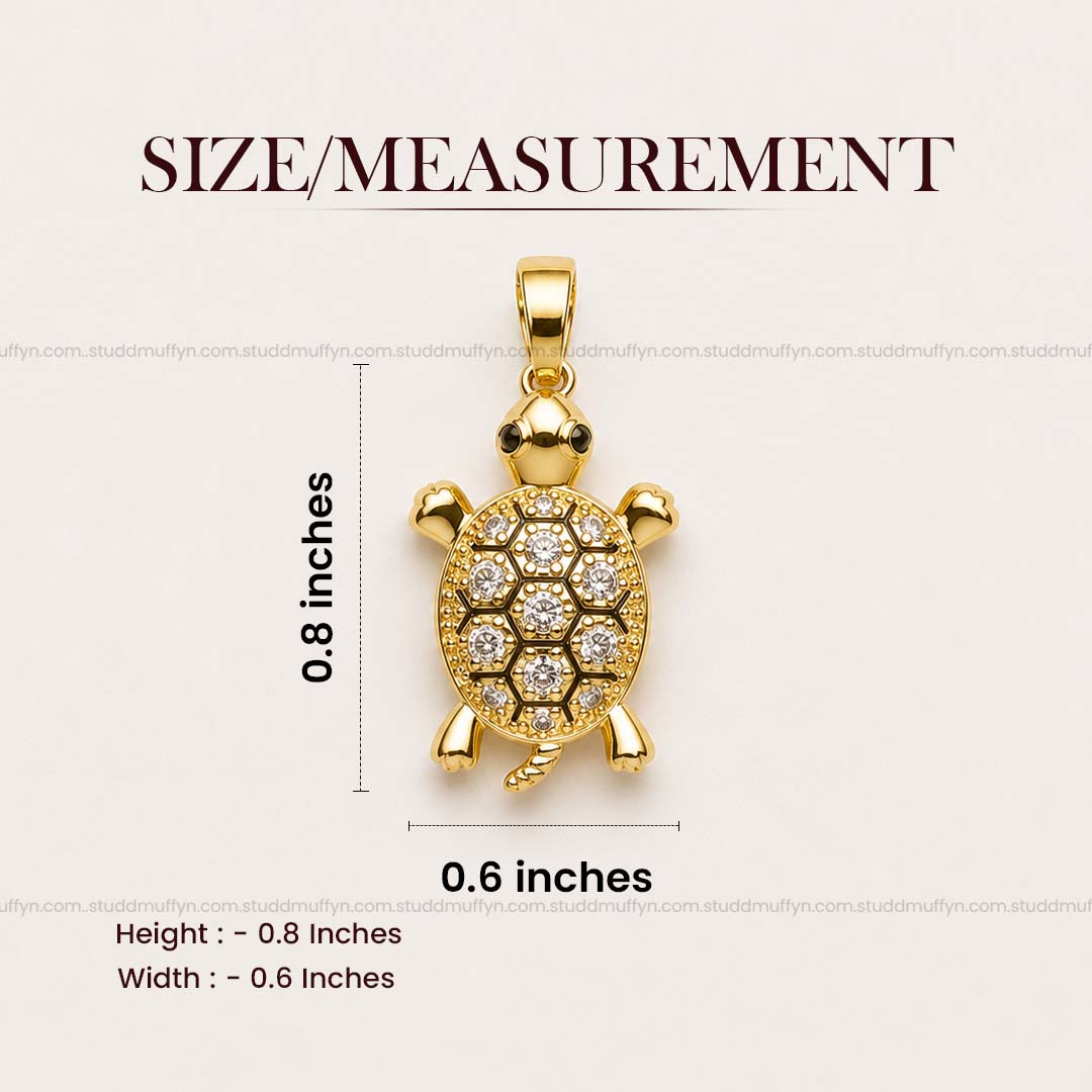 Golden Tortoise Crystal Pendant – 24K Gold Tone Plated [ With Chain ]