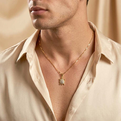Golden Tortoise Crystal Pendant – 24K Gold Tone Plated [ With Chain ]
