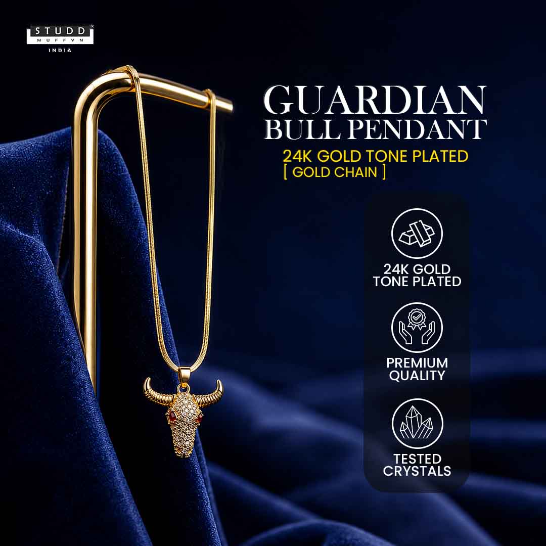 Guardian Bull Pendant - 24k Gold Tone Plated [ Gold Chain ]