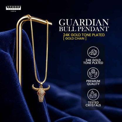 Guardian Bull Pendant - 24k Gold Tone Plated [ Gold Chain ]